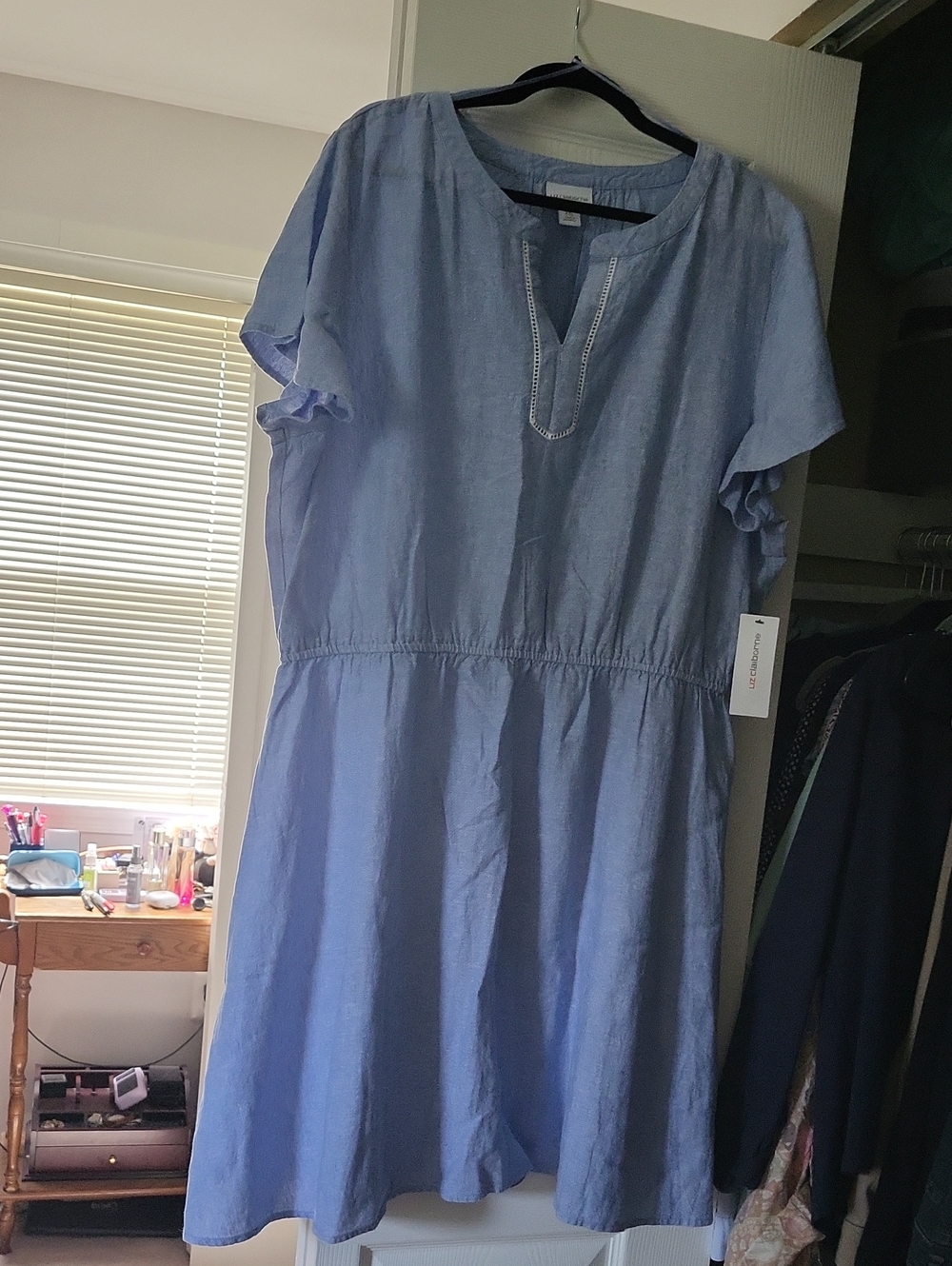 Liz Claiborne Light Blue Cotton-Blend Midi Dress
